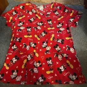 Disney minnie and mickey mouse scrub top